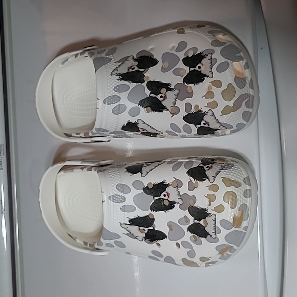 Croc like shoes with papillon dog print theme size 45 brand new never worn Nwt